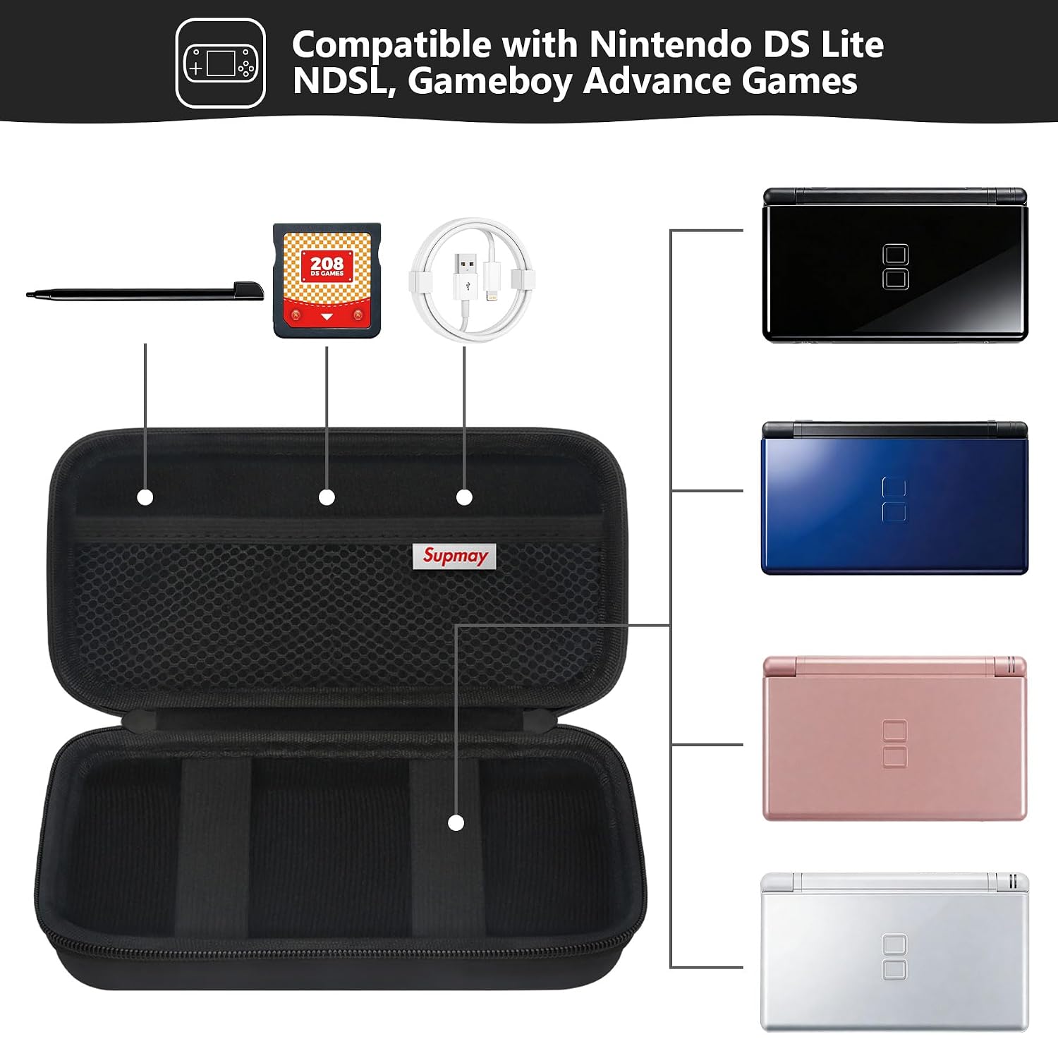 ESTUCHE RÍGIDO SUPMAY PARA NINTENDO DS LITE NEGRO - 2