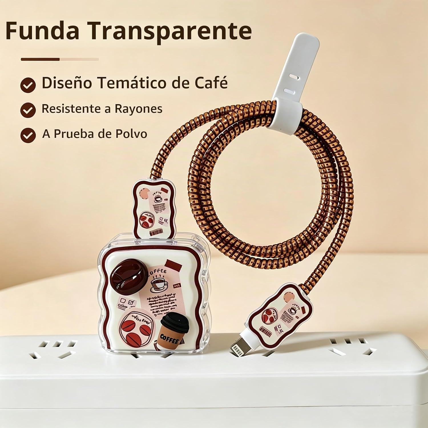 PROTECTOR PARA CARGADOR FARVEWRY COMPATIBLE CON IPHONE 20W USB-C COFFEE BREAD - 3