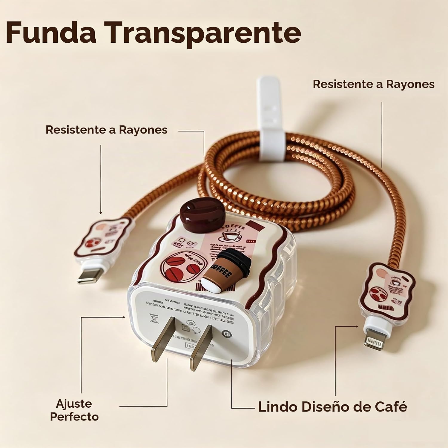 PROTECTOR PARA CARGADOR FARVEWRY COMPATIBLE CON IPHONE 20W USB-C COFFEE BREAD - 4