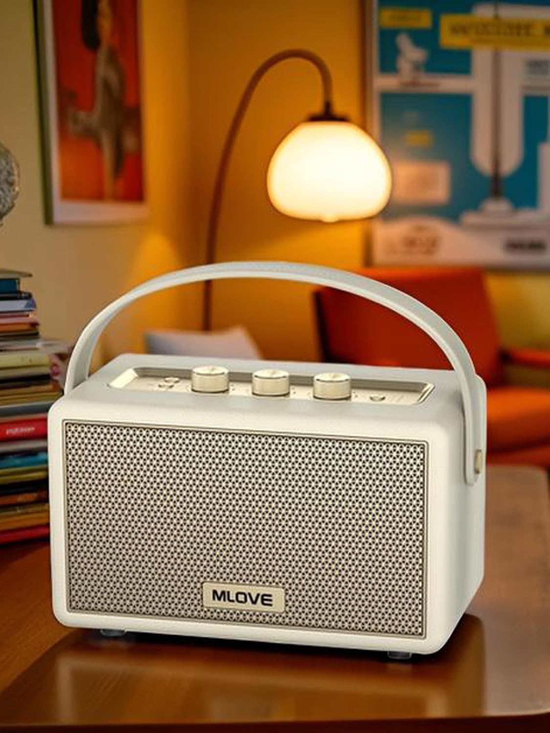 PARLANTE PORTÁTIL MLOVE A200 BLUETOOTH RETRO BLANCO CON CORREA - 5