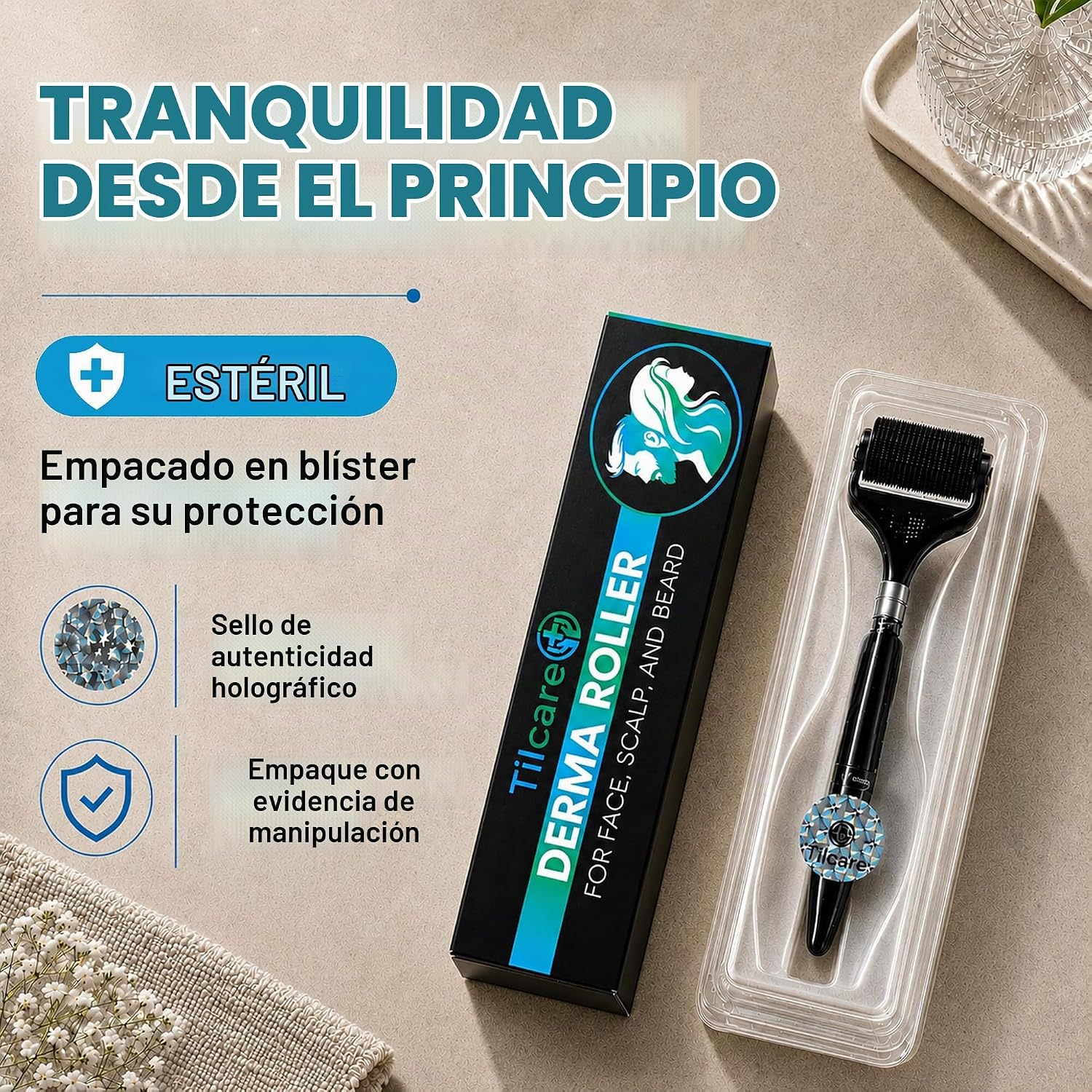 RODILLO DERMA PARA BARBA Y CABELLO TILCARE 0.25MM TITANIO - 5