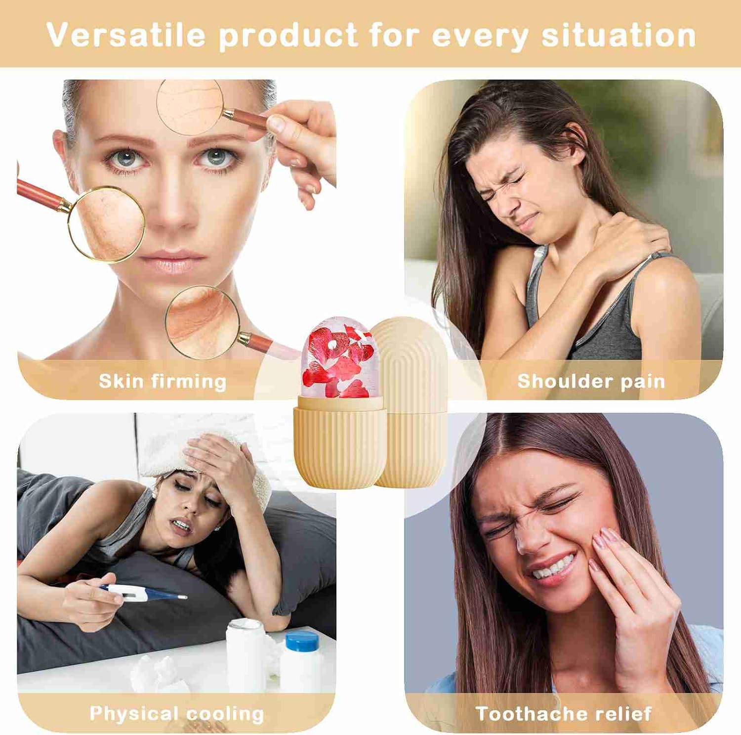 RODILLO FACIAL DE HIELO XHJRI BEIGE PARA MASAJE Y CUIDADO DE PIEL - 3