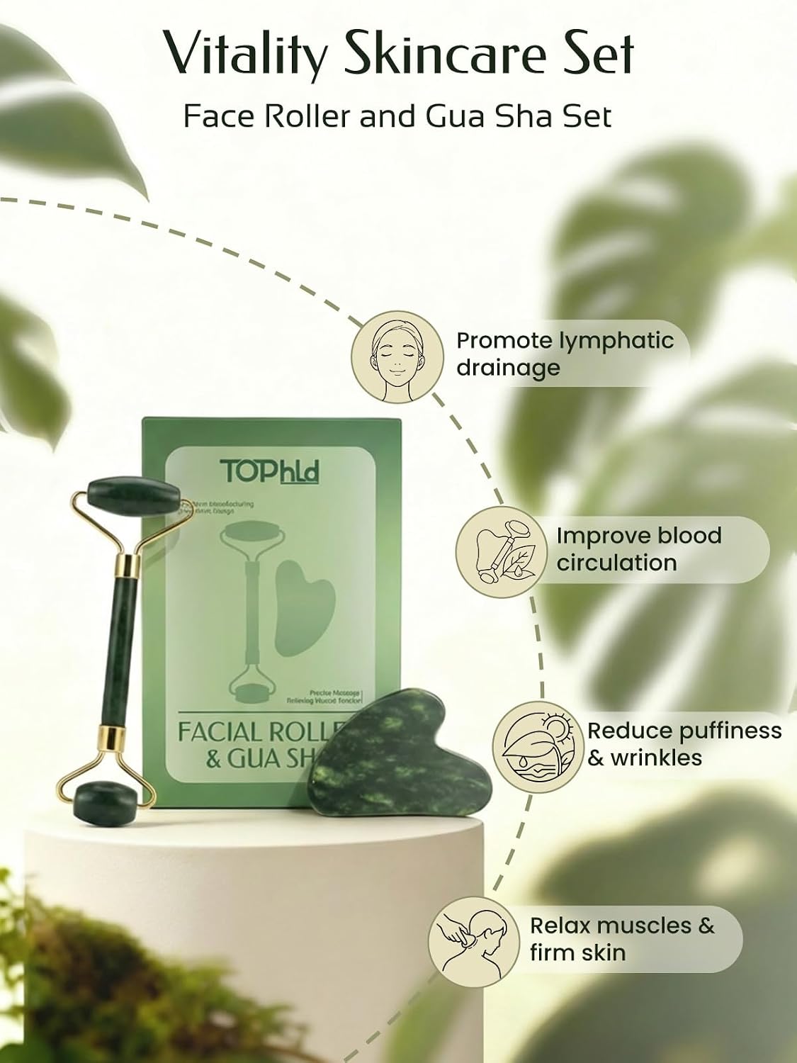 SET DE HERRAMIENTAS FACIALES TOPHLD JADE ROLLER Y GUA SHA - 3