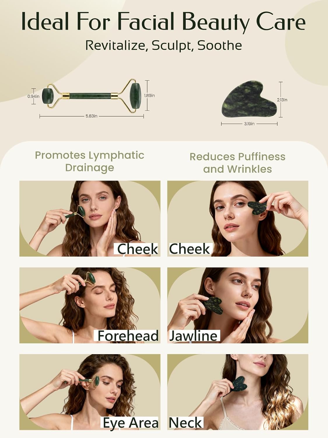 SET DE HERRAMIENTAS FACIALES TOPHLD JADE ROLLER Y GUA SHA - 5