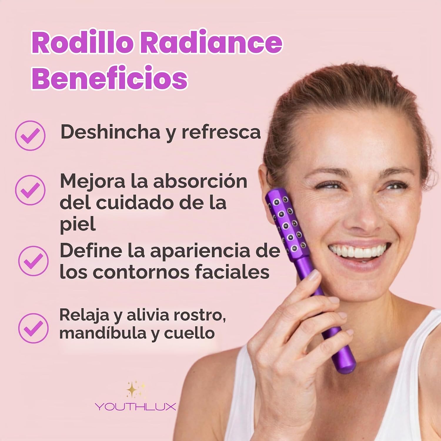 RODILLO FACIAL YOUTHLUX RADIANCE ROLLER PIEDRA DE GERMANIO MORADO - 3