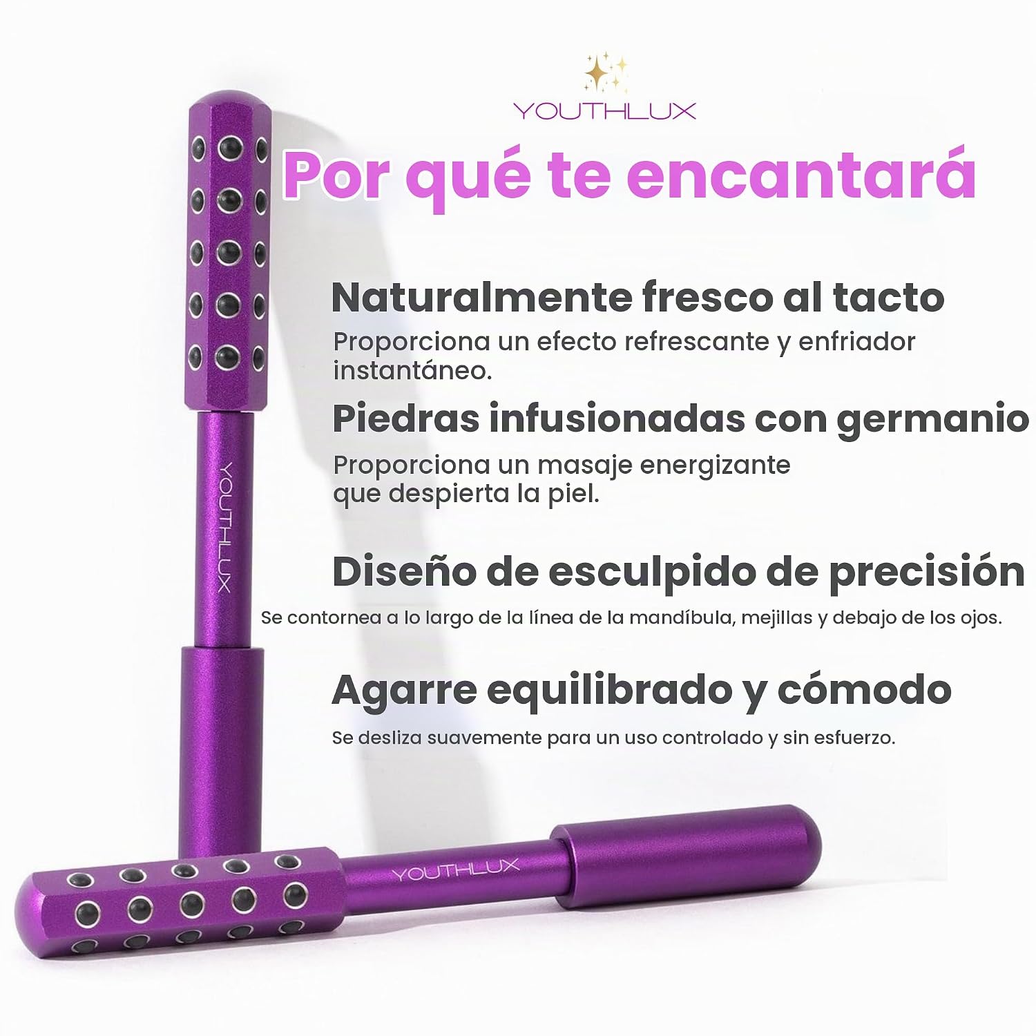 RODILLO FACIAL YOUTHLUX RADIANCE ROLLER PIEDRA DE GERMANIO MORADO - 4