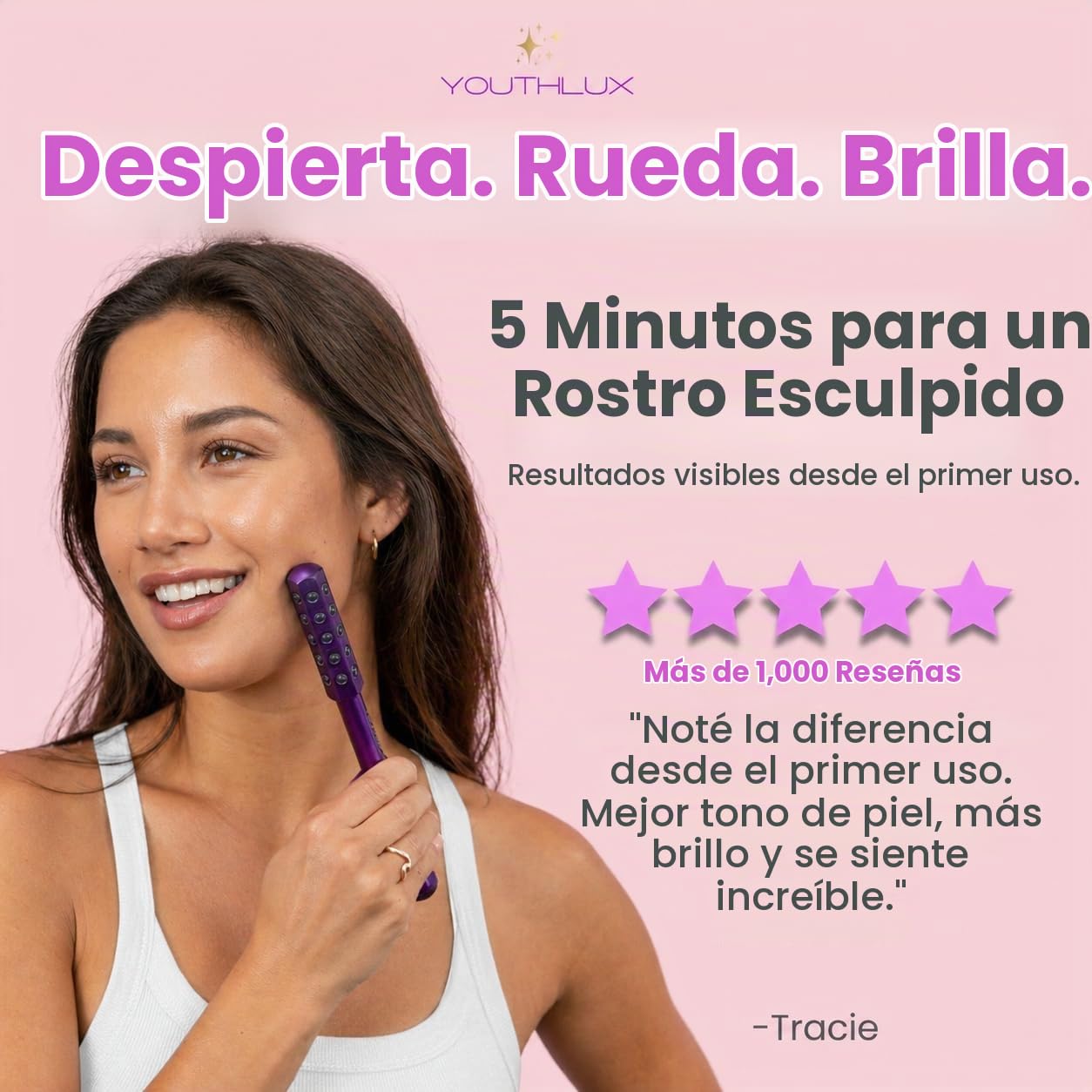 RODILLO FACIAL YOUTHLUX RADIANCE ROLLER PIEDRA DE GERMANIO MORADO - 5
