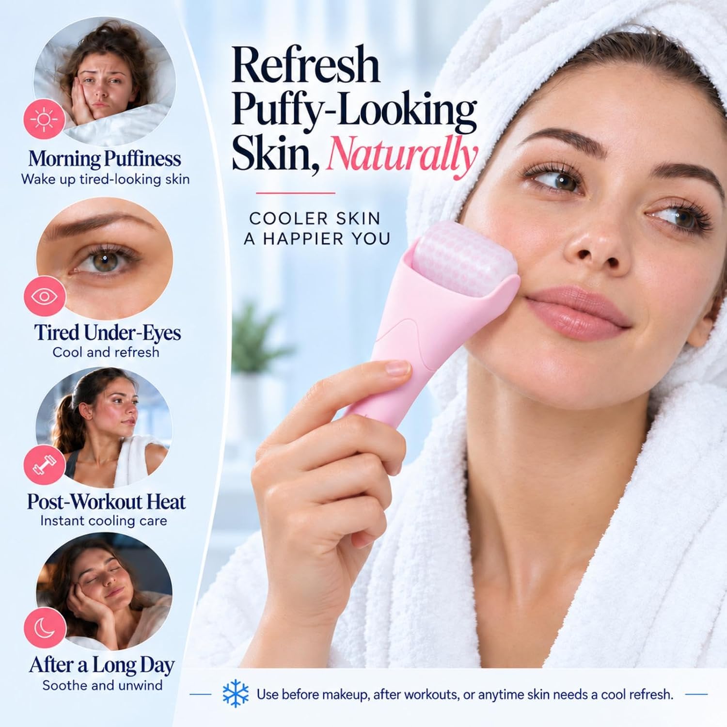 RODILLO FACIAL HOOPLE ICE ROLLER Y GUA SHA SET ROSA Y VERDE - 2