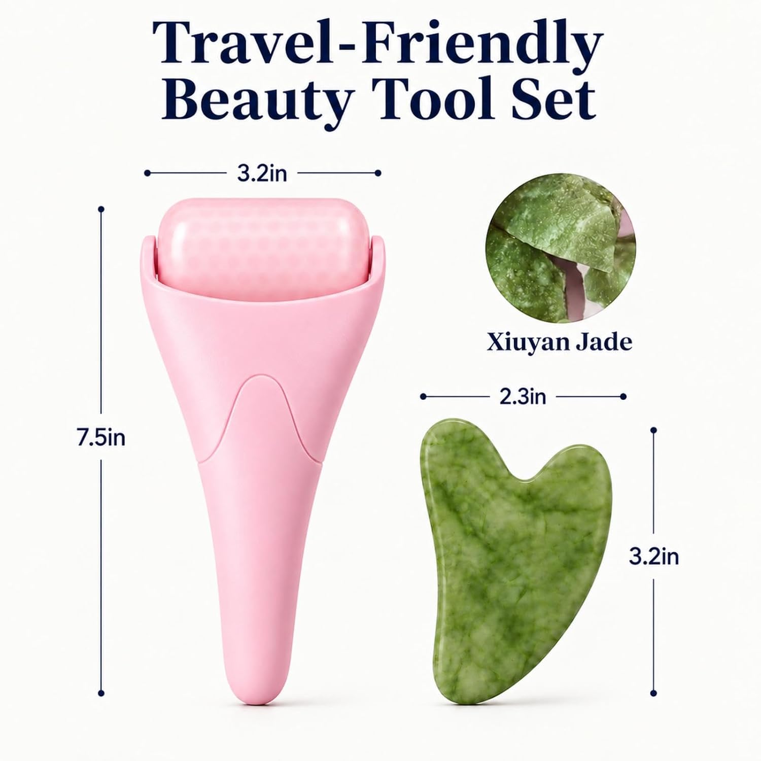 RODILLO FACIAL HOOPLE ICE ROLLER Y GUA SHA SET ROSA Y VERDE - 3