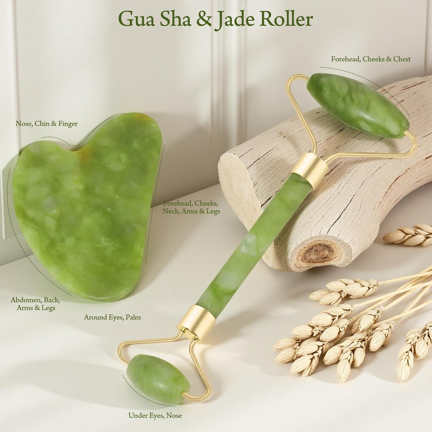 SET DE HERRAMIENTAS FACIALES REAL PERFECTION GUA SHA Y RODILLO DE JADE VERDE - 2