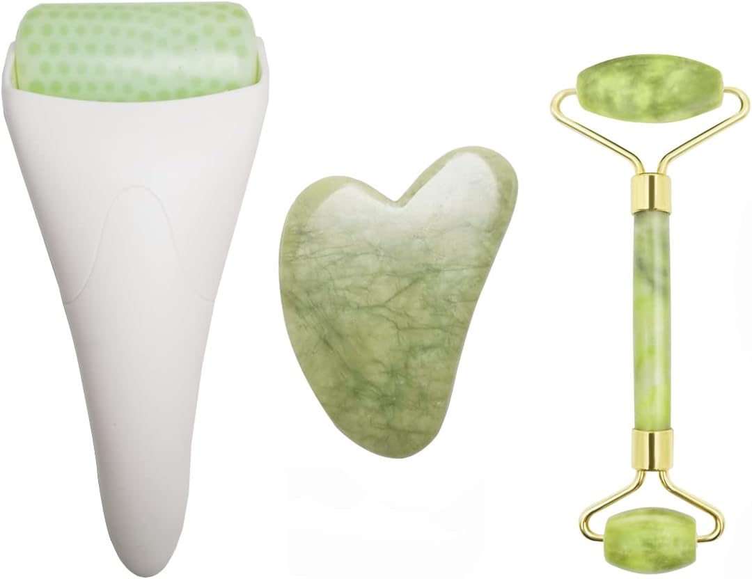 SET DE MASAJE FACIAL 3 EN 1 CHIKONI CON RODILLO DE JADE, GUA SHA Y RODILLO DE HIELO - 1