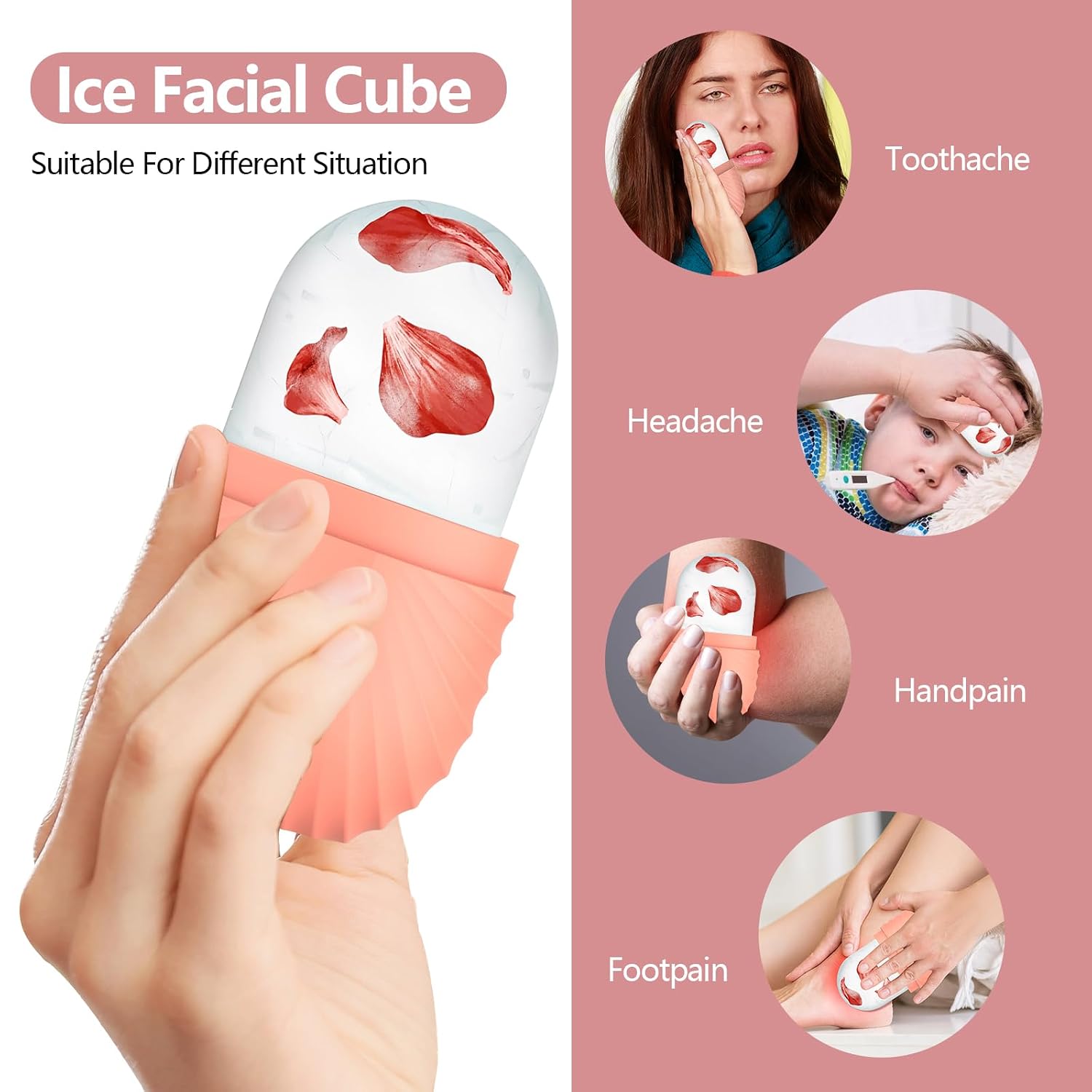 RODILLO DE HIELO PARA ROSTRO Y OJOS ZPU 2 UNIDADES SILICONA ROSA Y VERDE - 4