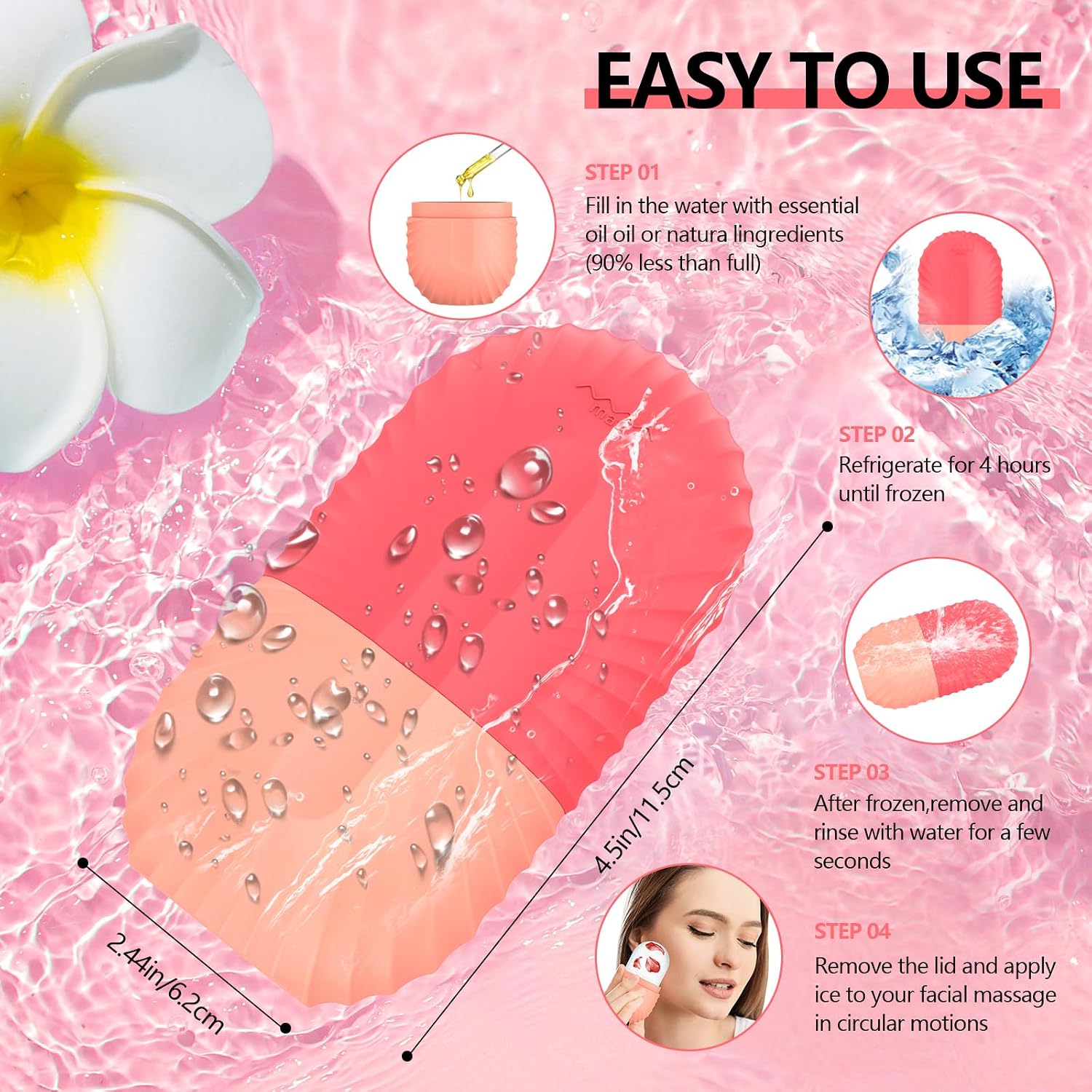 RODILLO DE HIELO PARA ROSTRO Y OJOS ZPU 2 UNIDADES SILICONA ROSA Y VERDE - 5
