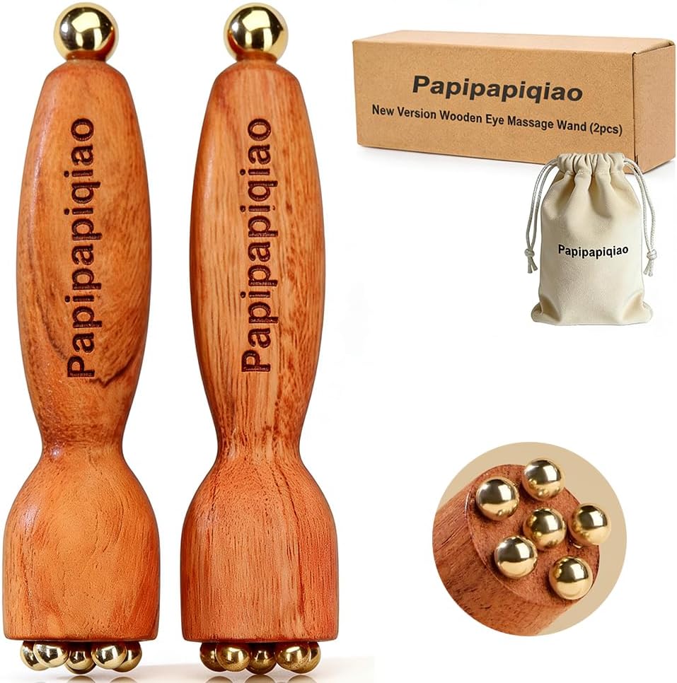 RODILLO PARA OJOS PAPIPAPIQIAO MASAJEADOR FACIAL 2 PIEZAS MADERA DE ROSA Y COBRE - 1