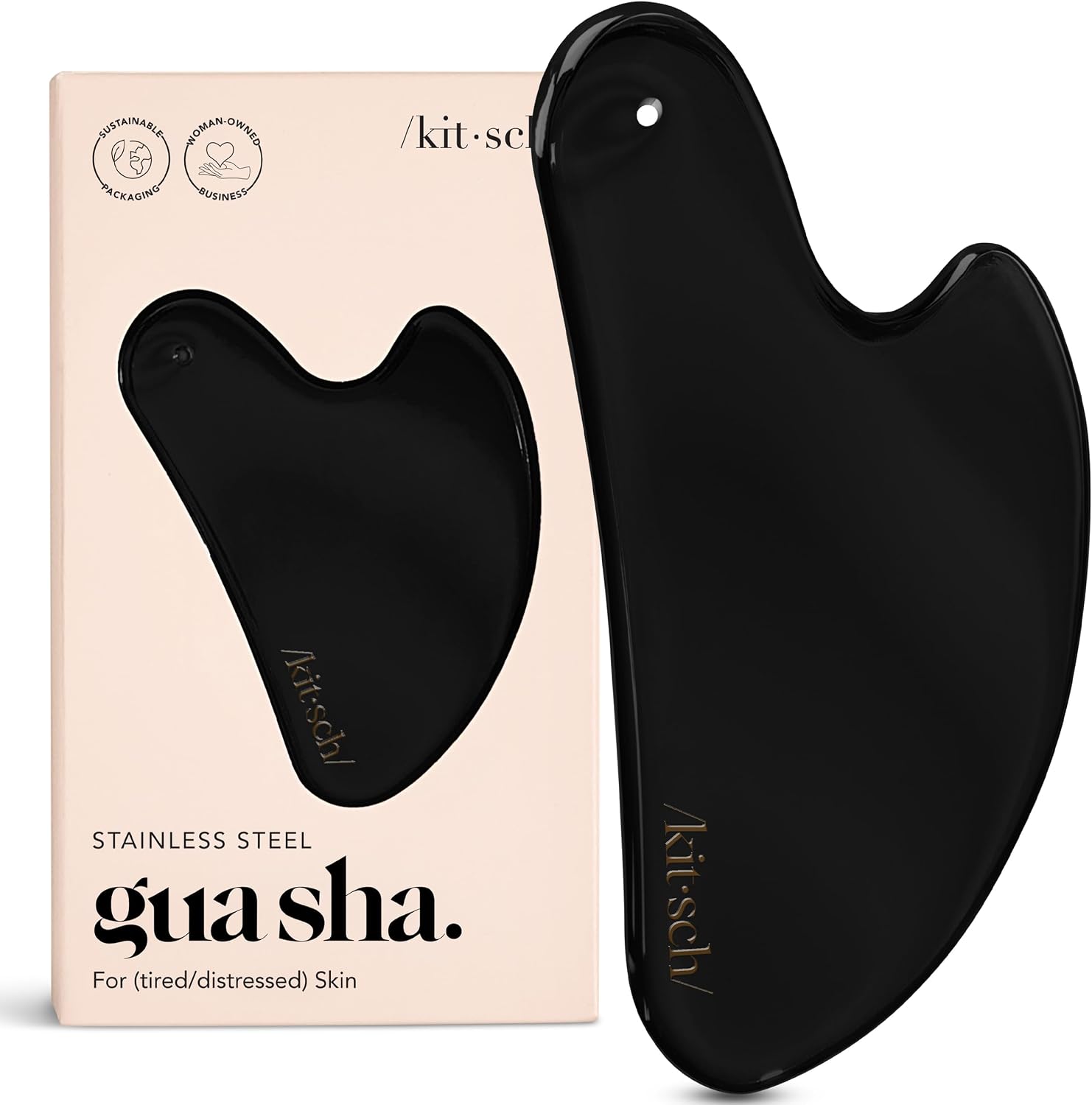 HERRAMIENTA GUASHA PARA ROSTRO KITSCH ACERO INOXIDABLE NEGRO MATE - 1