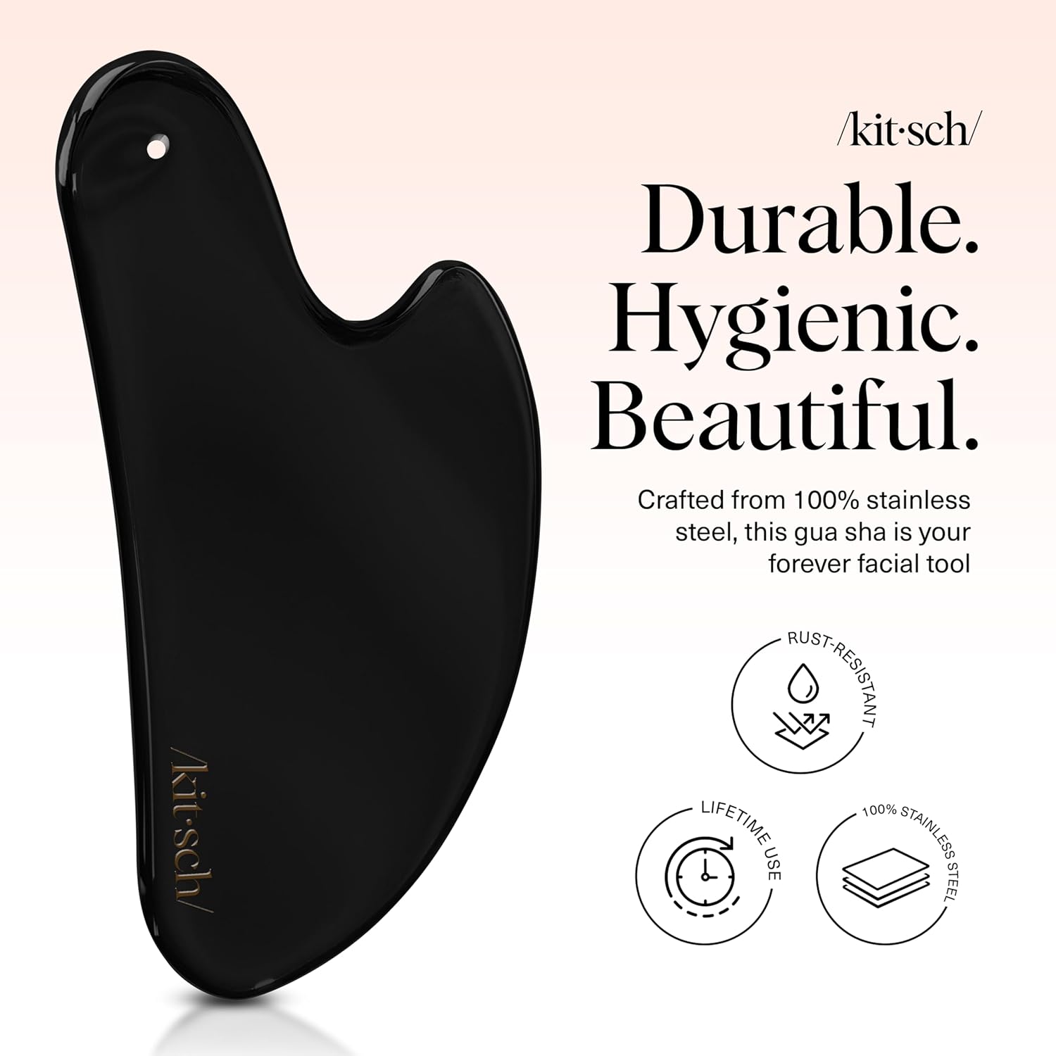 HERRAMIENTA GUASHA PARA ROSTRO KITSCH ACERO INOXIDABLE NEGRO MATE - 2