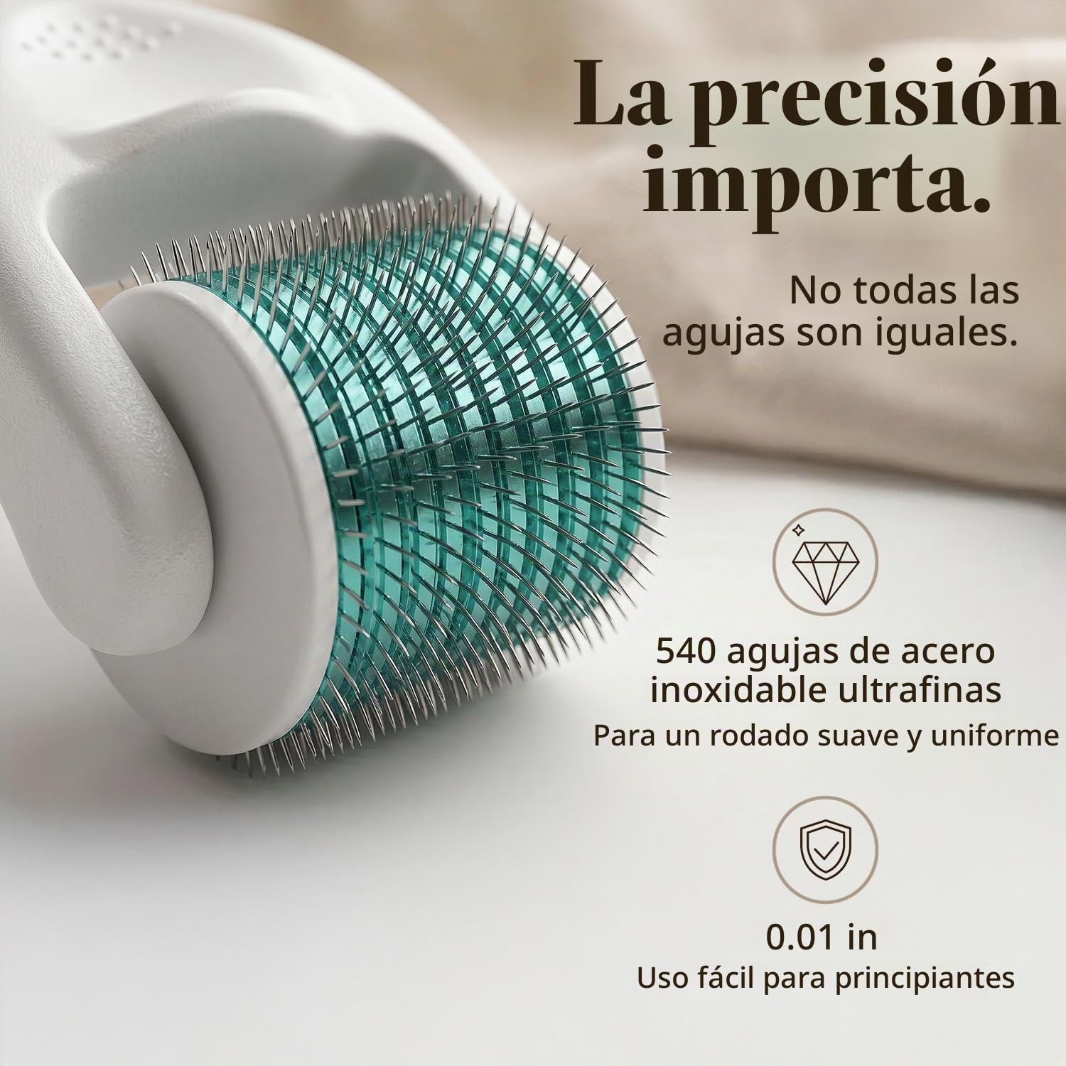 RODILLO DERMA ROLLER BEAUTY BY EARTH 540 MICROAGUJAS 0.25 MM PARA ROSTRO, BARBA Y CUERO CABELLUDO - 4