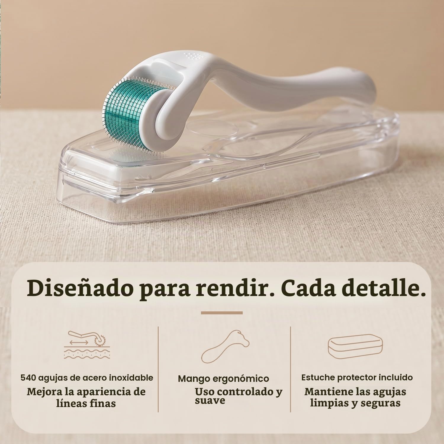 RODILLO DERMA ROLLER BEAUTY BY EARTH 540 MICROAGUJAS 0.25 MM PARA ROSTRO, BARBA Y CUERO CABELLUDO - 5