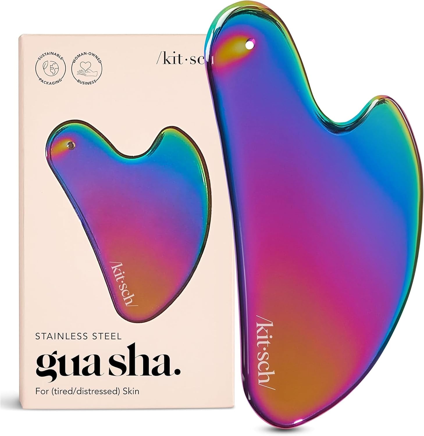 HERRAMIENTA GUASHA PARA ROSTRO KITSCH ACERO INOXIDABLE IRIDISCENTE - 1