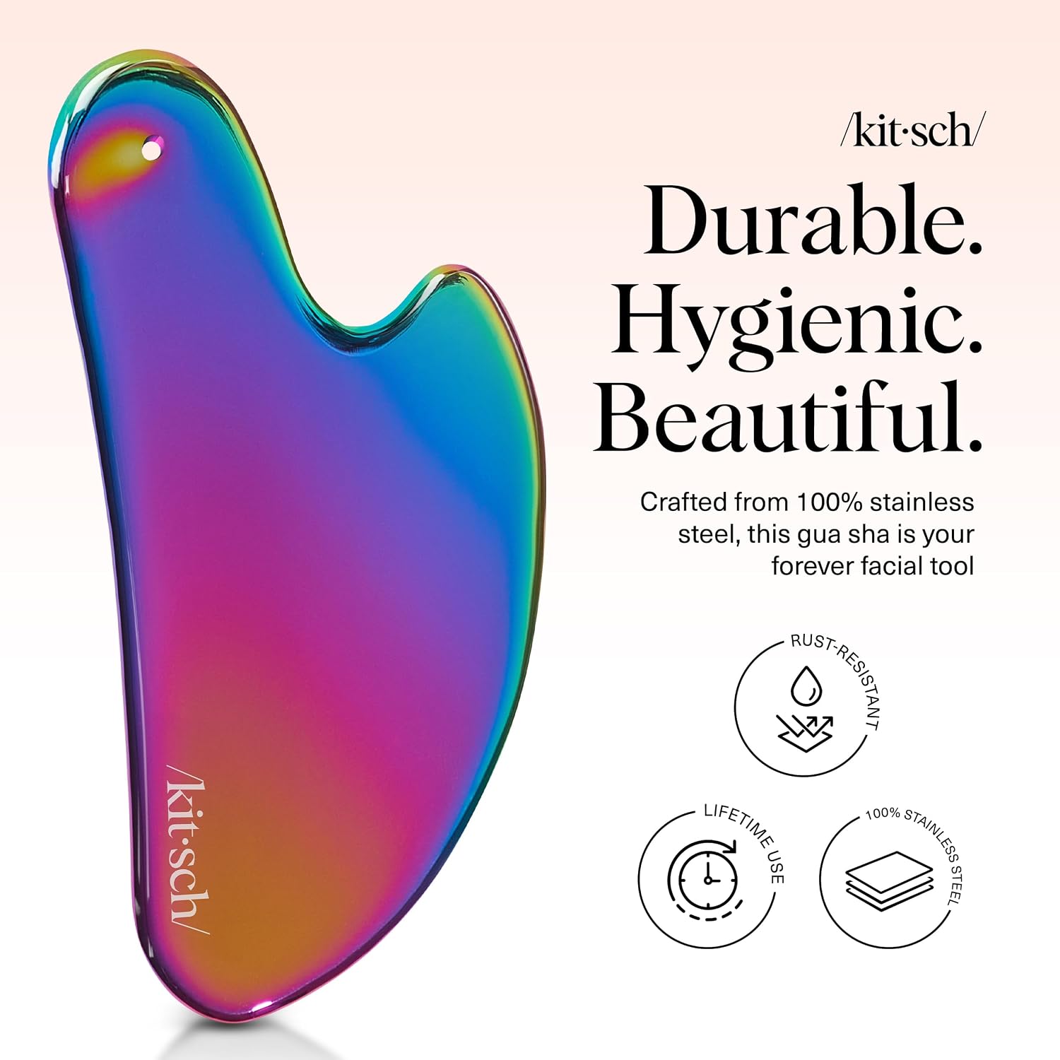 HERRAMIENTA GUASHA PARA ROSTRO KITSCH ACERO INOXIDABLE IRIDISCENTE - 2