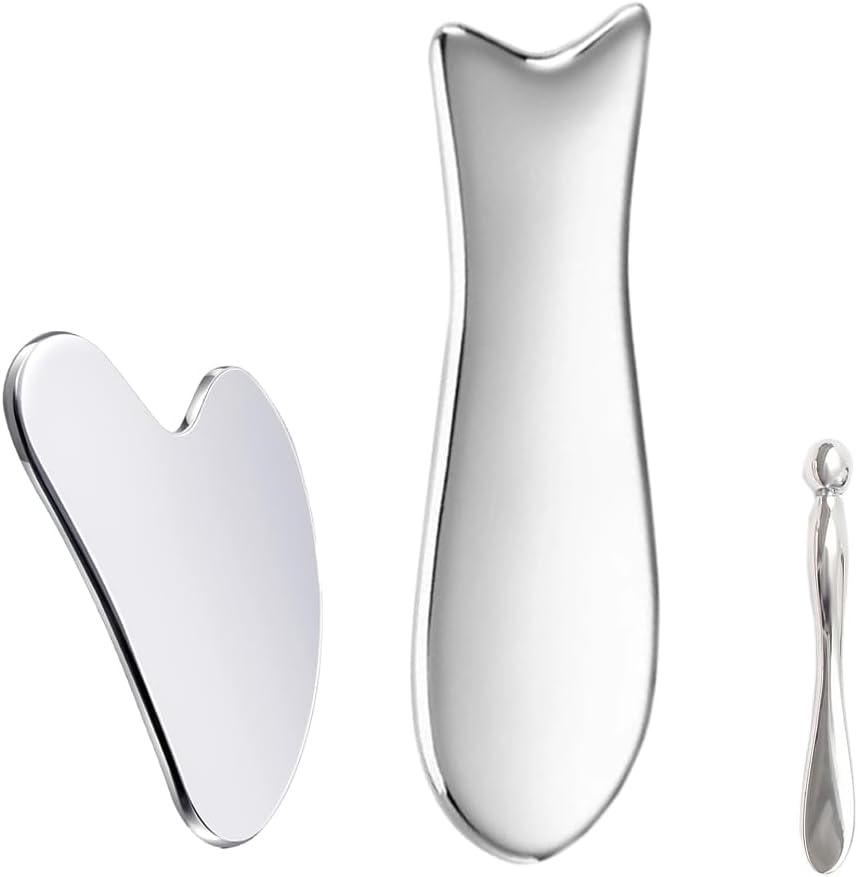 HERRAMIENTA FACIAL GUA SHA MOKIUER ACERO INOXIDABLE 3 EN 1 CON ESTUCHE - 1