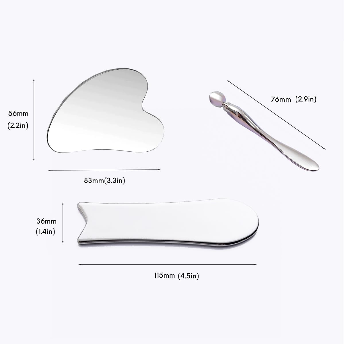 HERRAMIENTA FACIAL GUA SHA MOKIUER ACERO INOXIDABLE 3 EN 1 CON ESTUCHE - 2