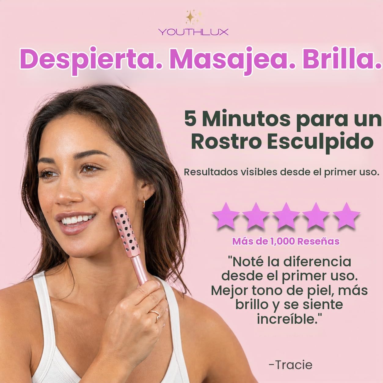 RODILLO FACIAL YOUTHLUX RADIANCE ROLLER PIEDRA DE GERMANIO ROSA DORADO - 4