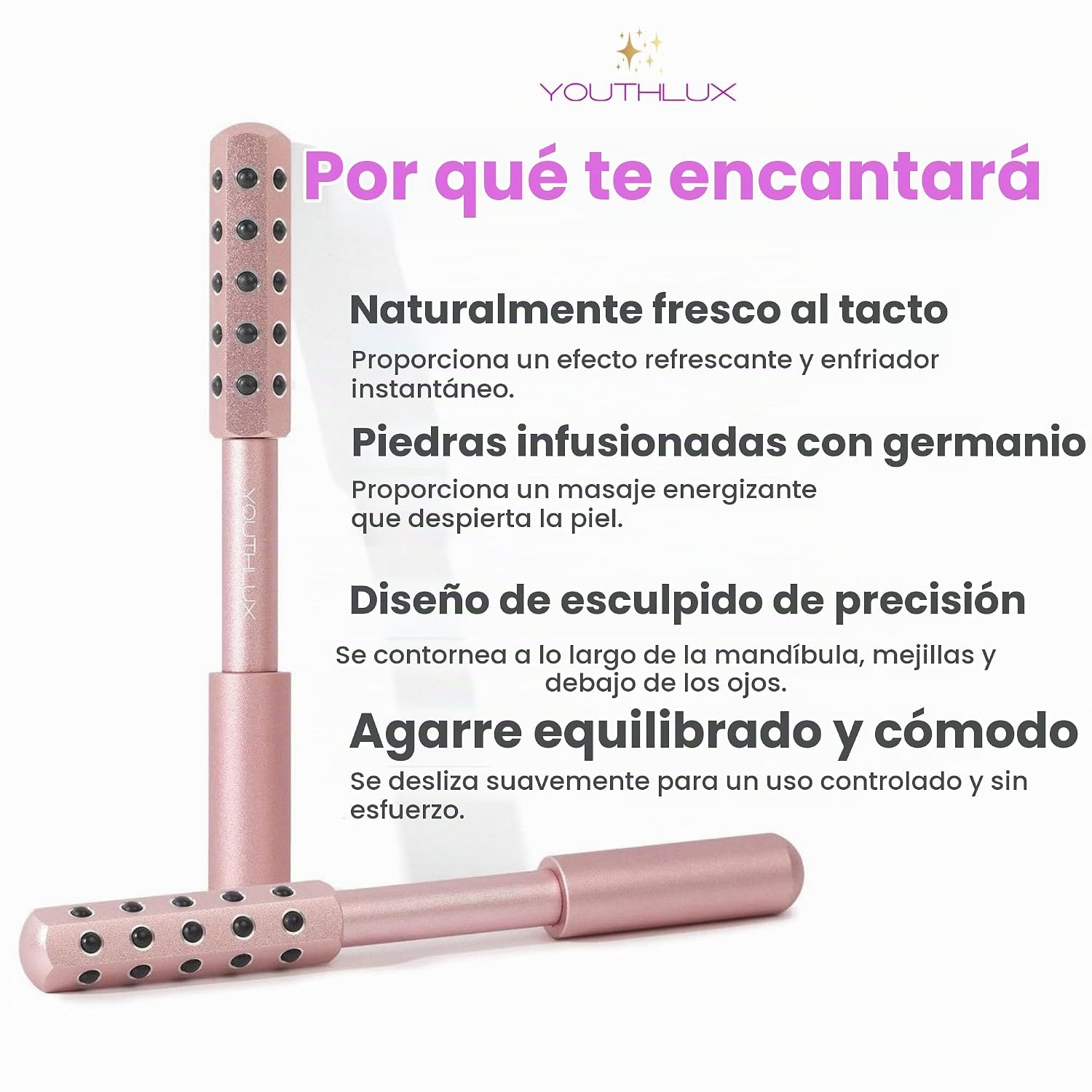 RODILLO FACIAL YOUTHLUX RADIANCE ROLLER PIEDRA DE GERMANIO ROSA DORADO - 5