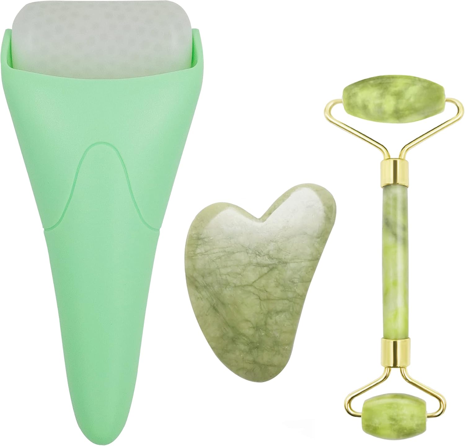 RODILLO FACIAL 3 EN 1 CHIKONI JADE ICE ROLLER Y GUA SHA VERDE - 1