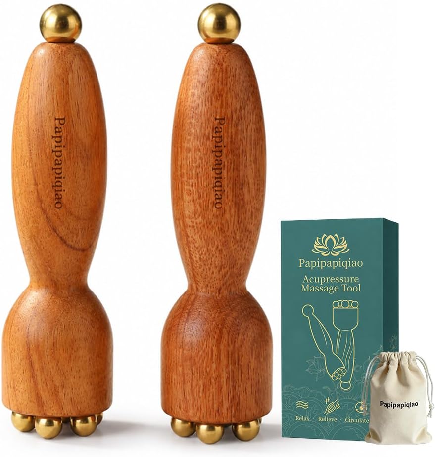 MASAJEADOR FACIAL PAPIPAPIQIAO 2 UNIDADES CON RODILLOS DE COBRE Y MANGO DE PALO DE ROSA - 1