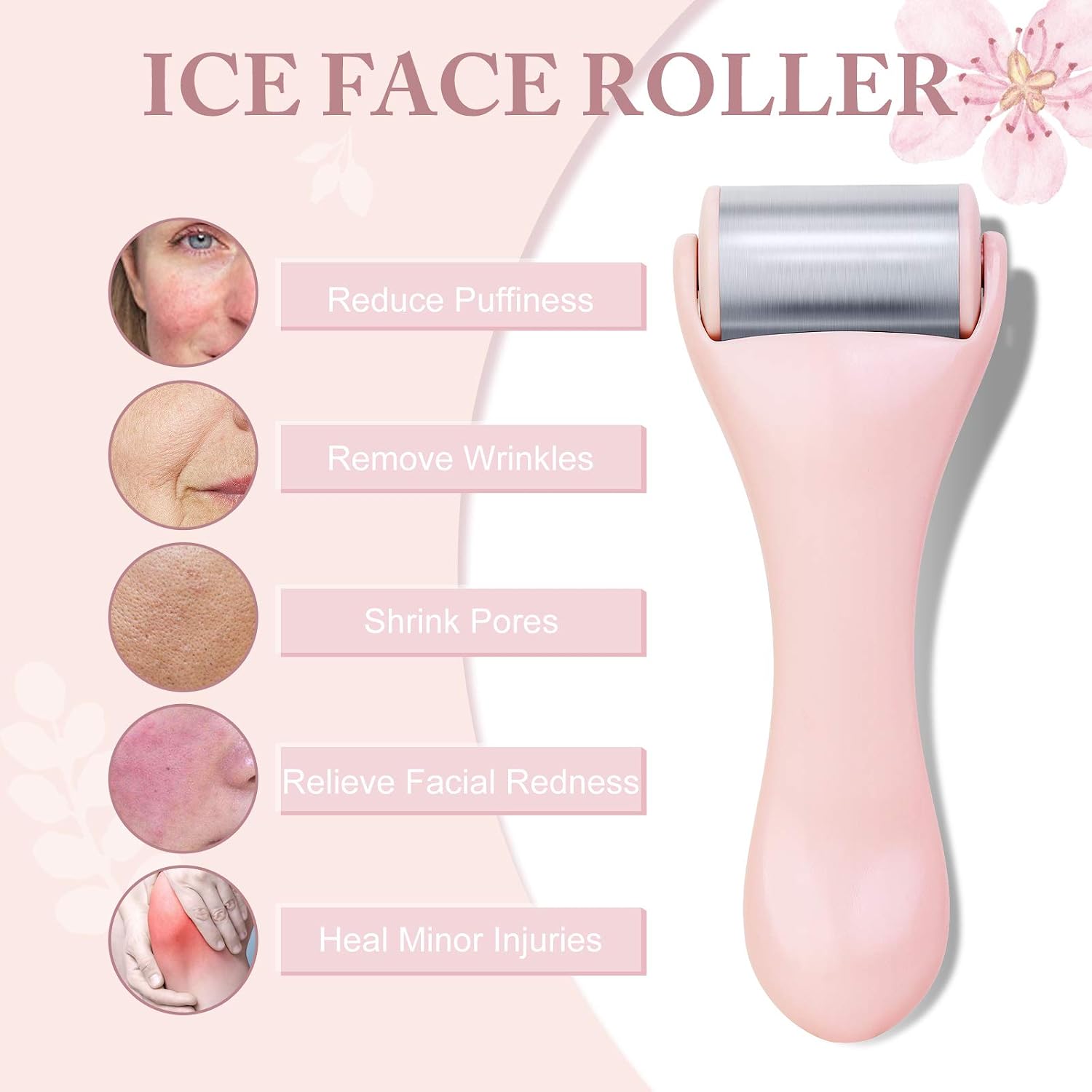 RODILLO DE HIELO PARA ROSTRO Y OJOS MAANGE 2 PIEZAS ACERO INOXIDABLE ROSA - 2