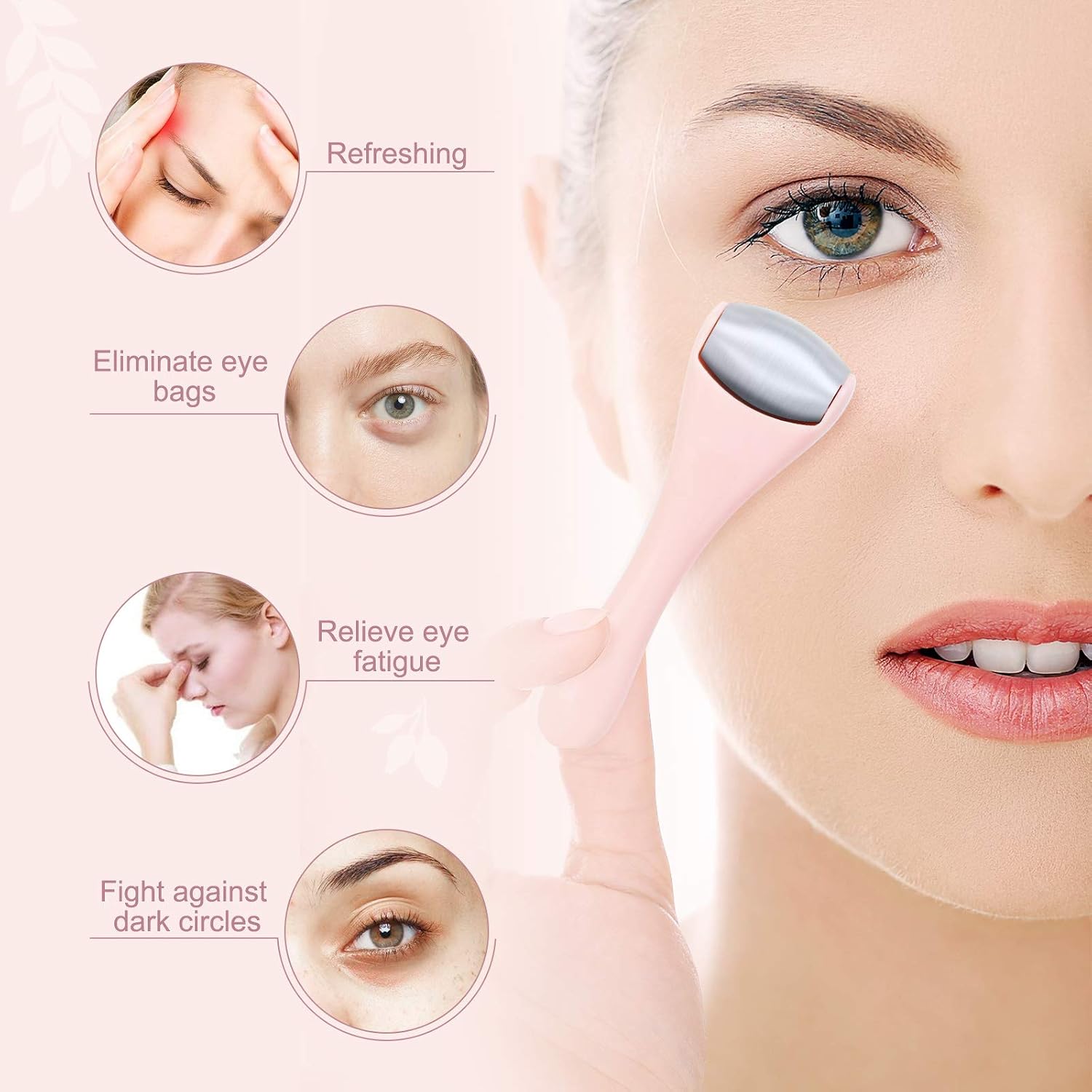 RODILLO DE HIELO PARA ROSTRO Y OJOS MAANGE 2 PIEZAS ACERO INOXIDABLE ROSA - 3