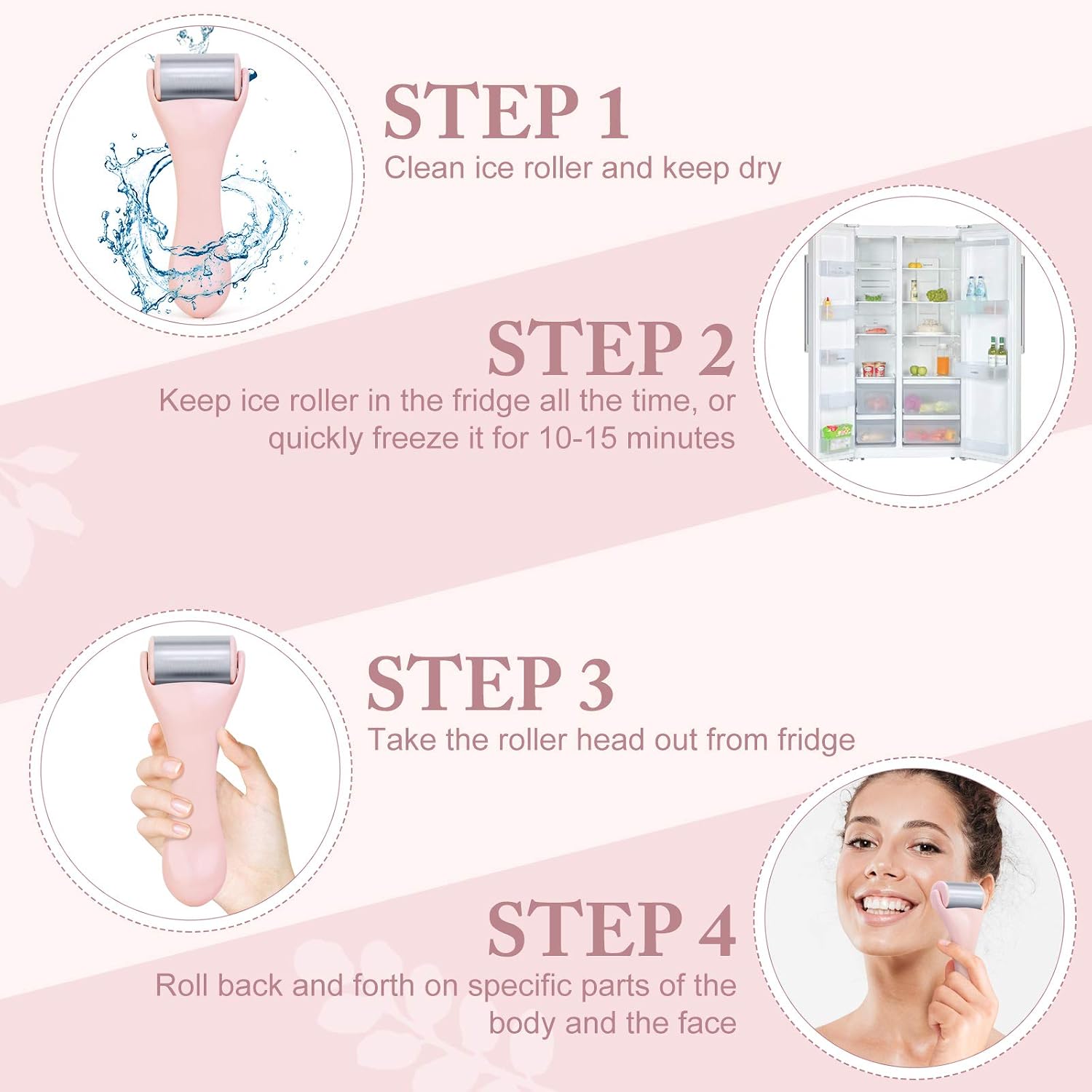 RODILLO DE HIELO PARA ROSTRO Y OJOS MAANGE 2 PIEZAS ACERO INOXIDABLE ROSA - 5