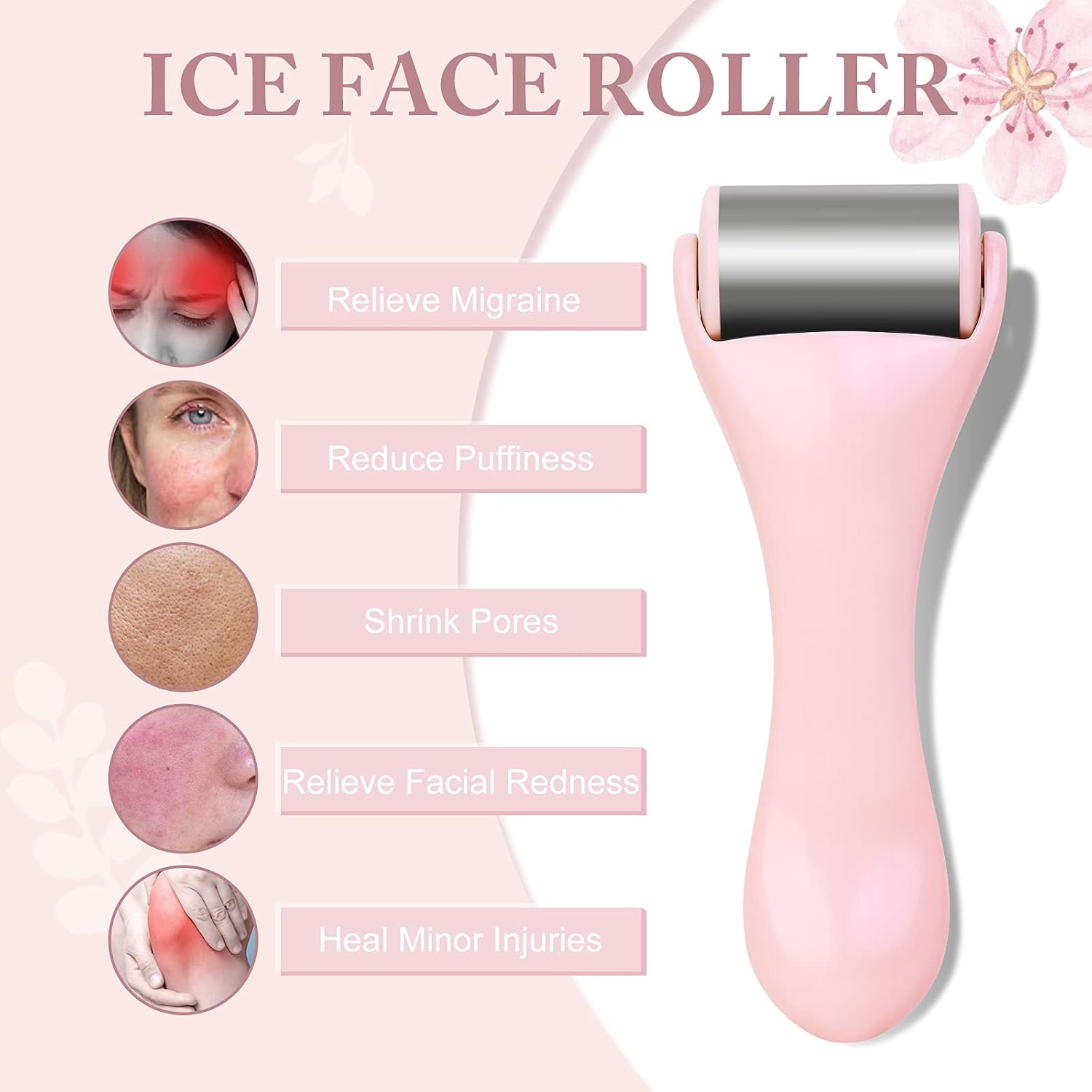 RODILLO FACIAL MAANGE ICE ROLLER ACERO INOXIDABLE ROSA - 3