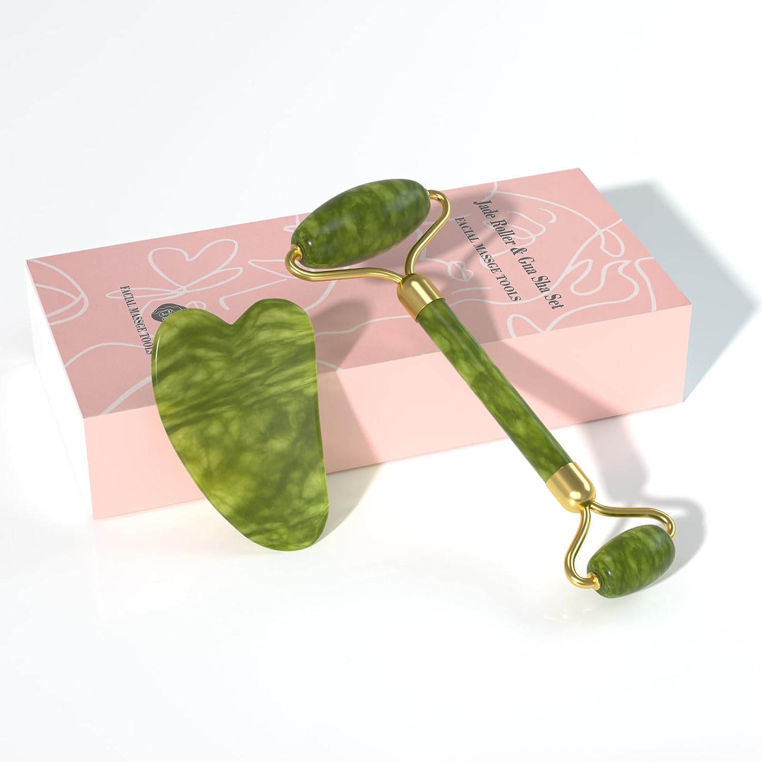 SET DE MASAJEADOR FACIAL GUA SHA Y RODILLO DE JADE YLTNEUQER - 1