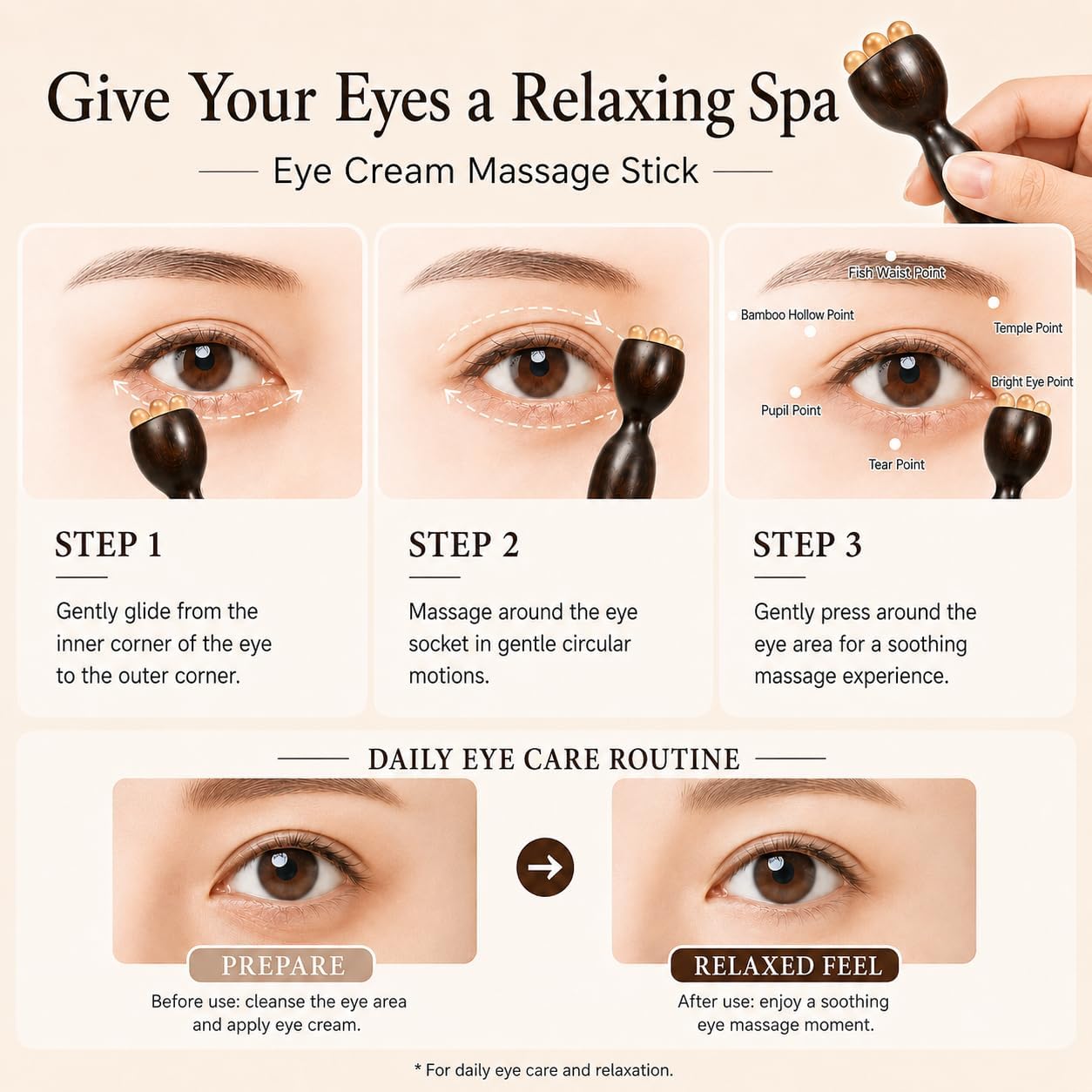 HERRAMIENTA DE MASAJE PARA OJOS PAPIPAPIQIAO EN MADERA DE SÁNDALO CON 5 CUENTAS DE CUERNO - 5