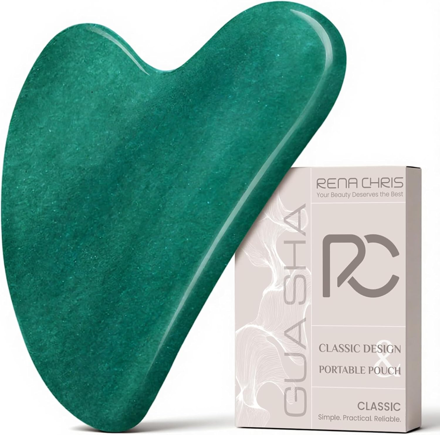 HERRAMIENTA FACIAL GUA SHA RENA CHRIS PIEDRA DE JADE VERDE - 1