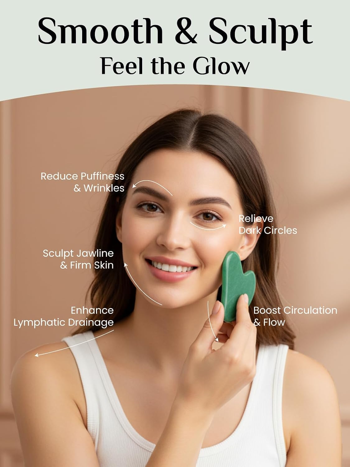 HERRAMIENTA FACIAL GUA SHA RENA CHRIS PIEDRA DE JADE VERDE - 2