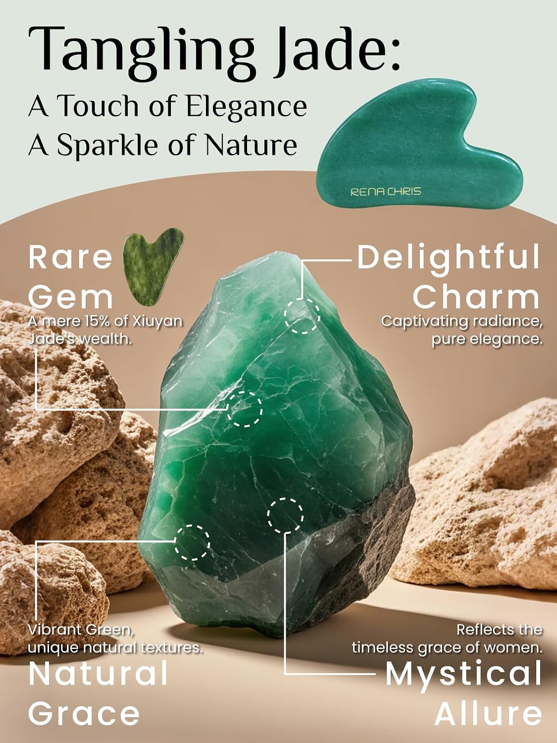 HERRAMIENTA FACIAL GUA SHA RENA CHRIS PIEDRA DE JADE VERDE - 3