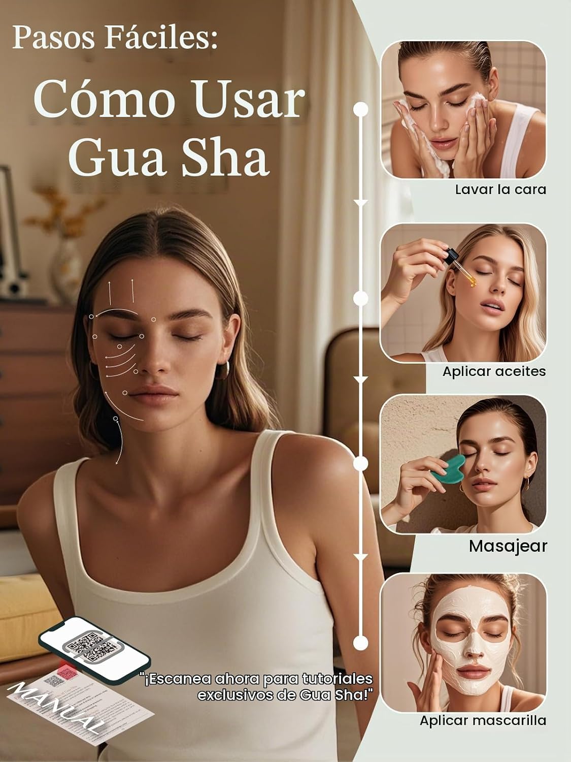HERRAMIENTA FACIAL GUA SHA RENA CHRIS PIEDRA DE JADE VERDE - 5