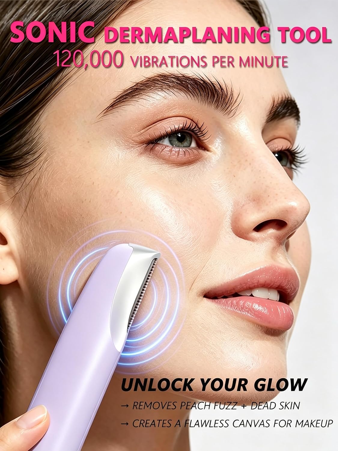 DEPILADORA FACIAL ELÉCTRICA URSOBTF DERMAPLANE SONIC CON LUZ LED Y 4 CUCHILLAS REEMPLAZABLES MORADO - 2