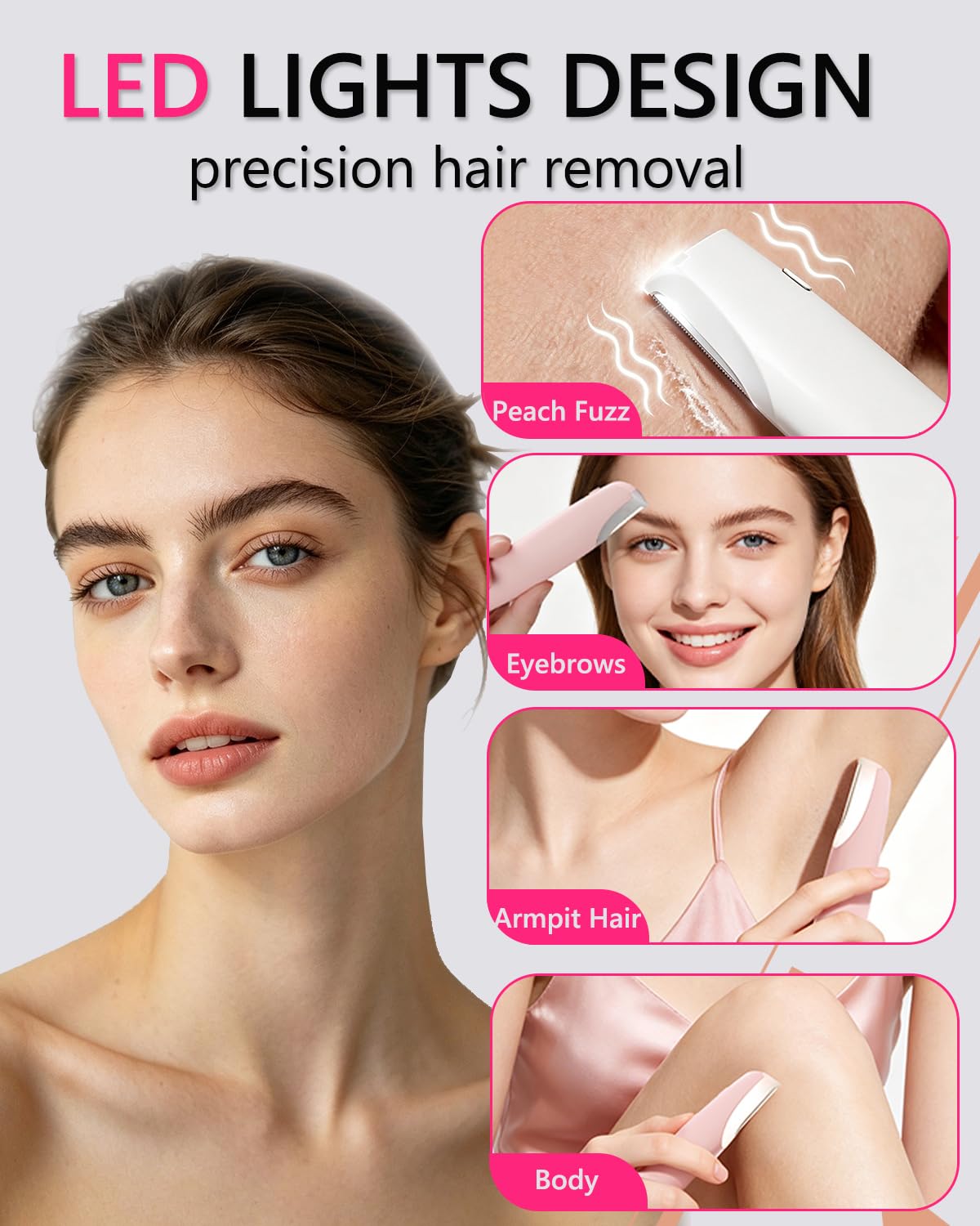DEPILADORA FACIAL ELÉCTRICA URSOBTF DERMAPLANE SONIC CON LUZ LED Y 4 CUCHILLAS REEMPLAZABLES MORADO - 4