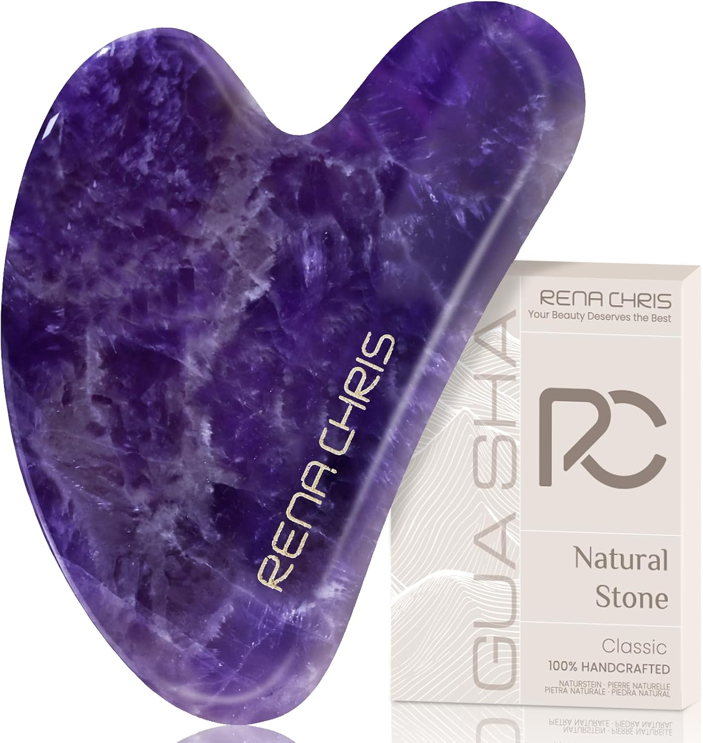 HERRAMIENTA FACIAL GUA SHA RENA CHRIS AMATISTA NATURAL MORADO - 1