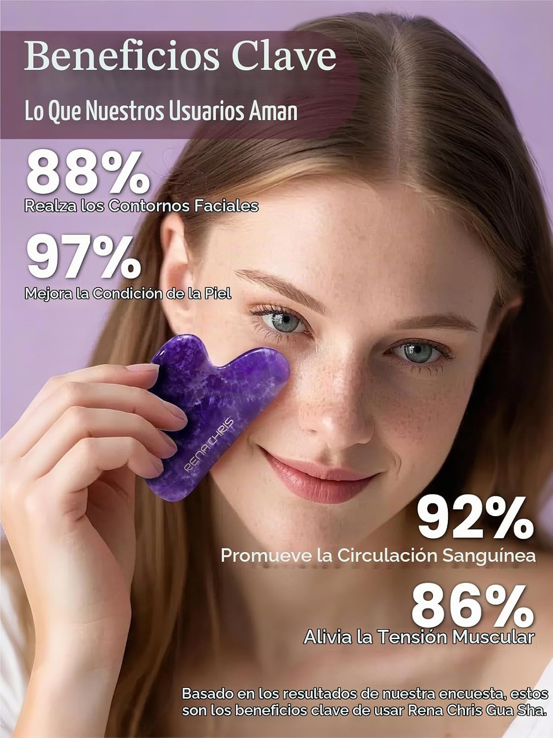 HERRAMIENTA FACIAL GUA SHA RENA CHRIS AMATISTA NATURAL MORADO - 3