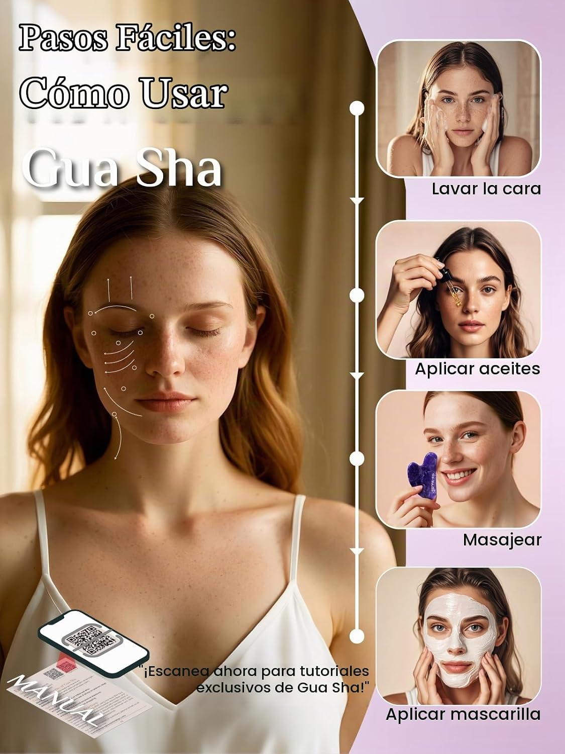 HERRAMIENTA FACIAL GUA SHA RENA CHRIS AMATISTA NATURAL MORADO - 4