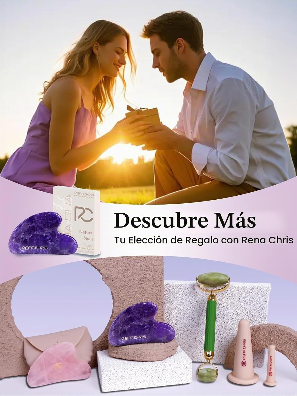HERRAMIENTA FACIAL GUA SHA RENA CHRIS AMATISTA NATURAL MORADO - 5