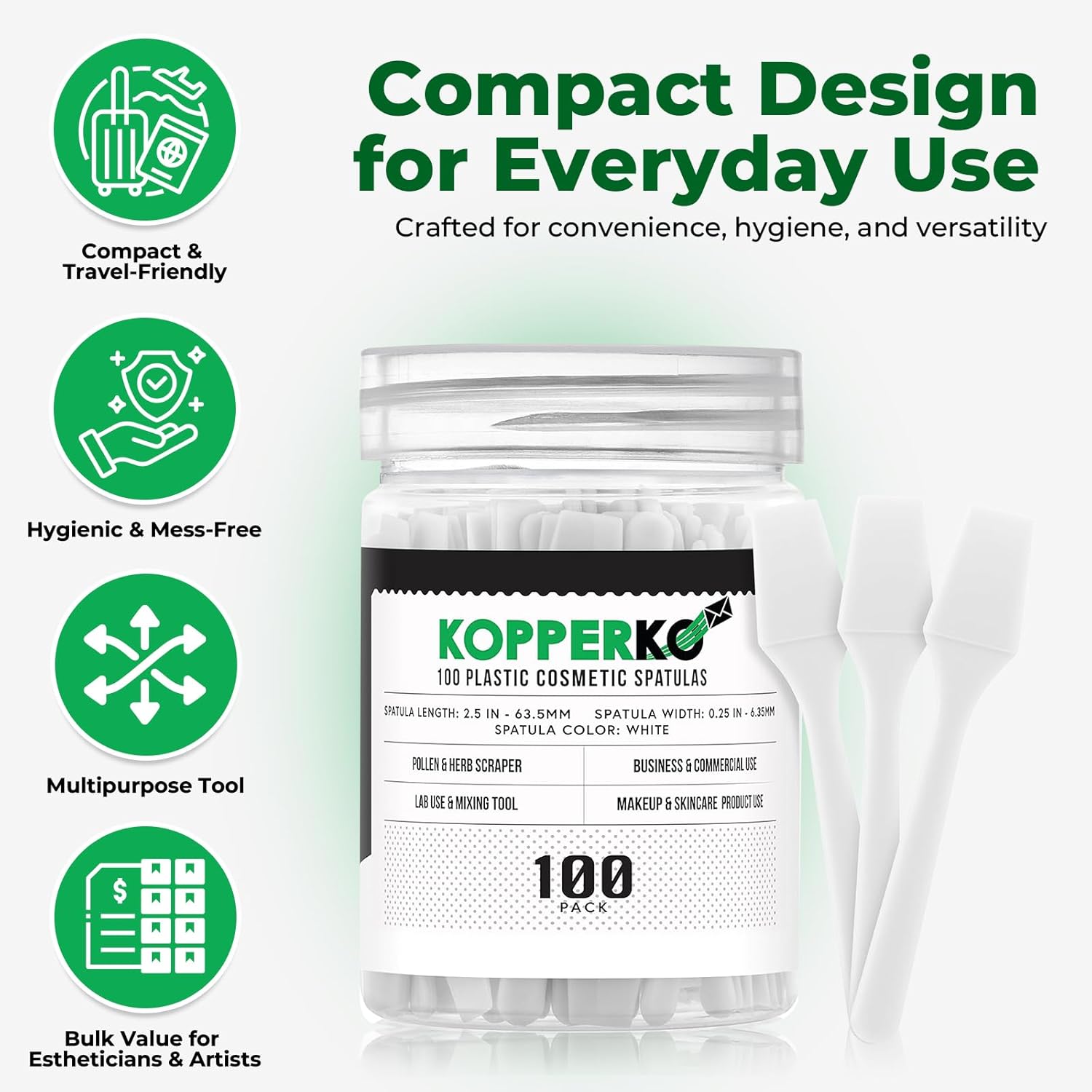 ESPÁTULA MINI PARA CUIDADO DE LA PIEL KOPPERKO 2.5 PULGADAS 100 UNIDADES BLANCO - 2