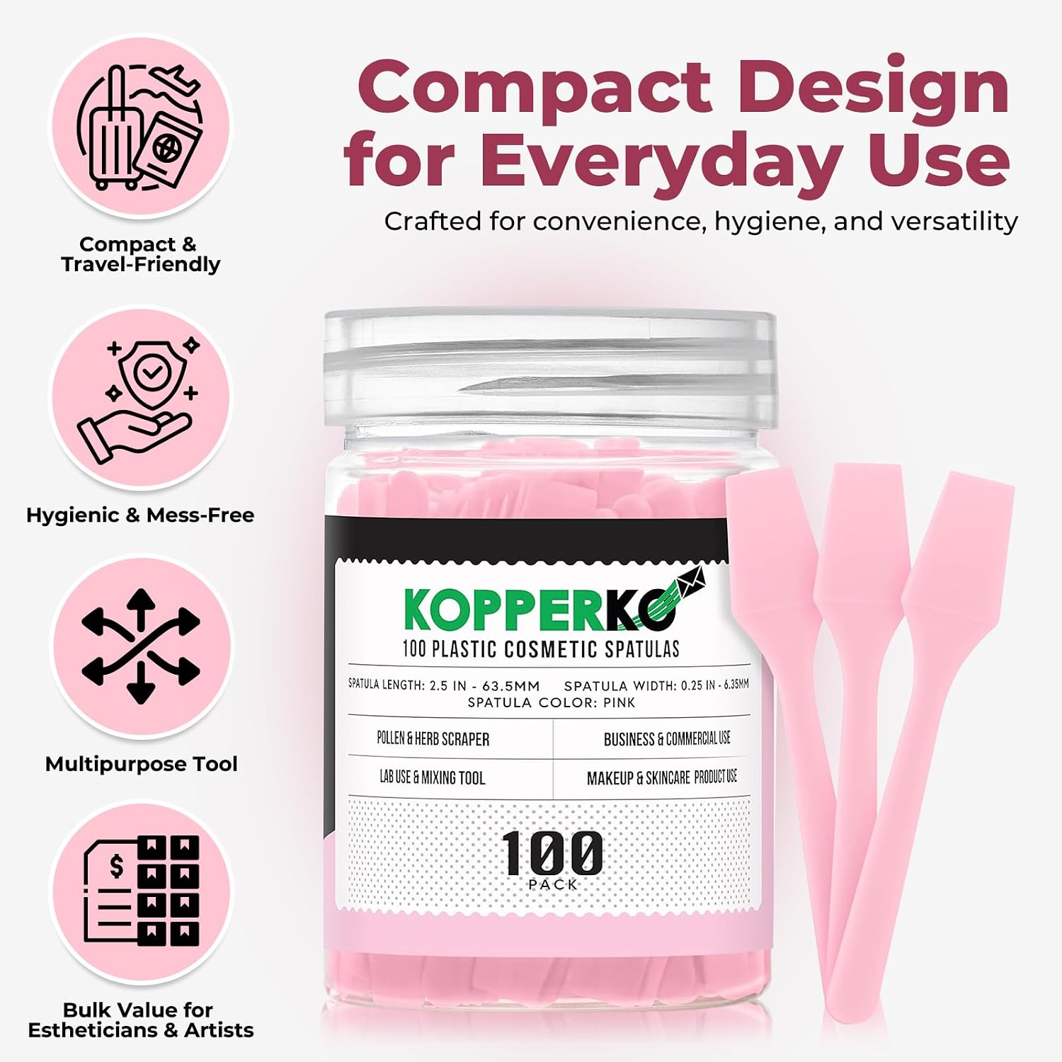 ESPÁTULAS COSMÉTICAS KOPPERKO 2.5 PULGADAS 100 UNIDADES ROSA - 2
