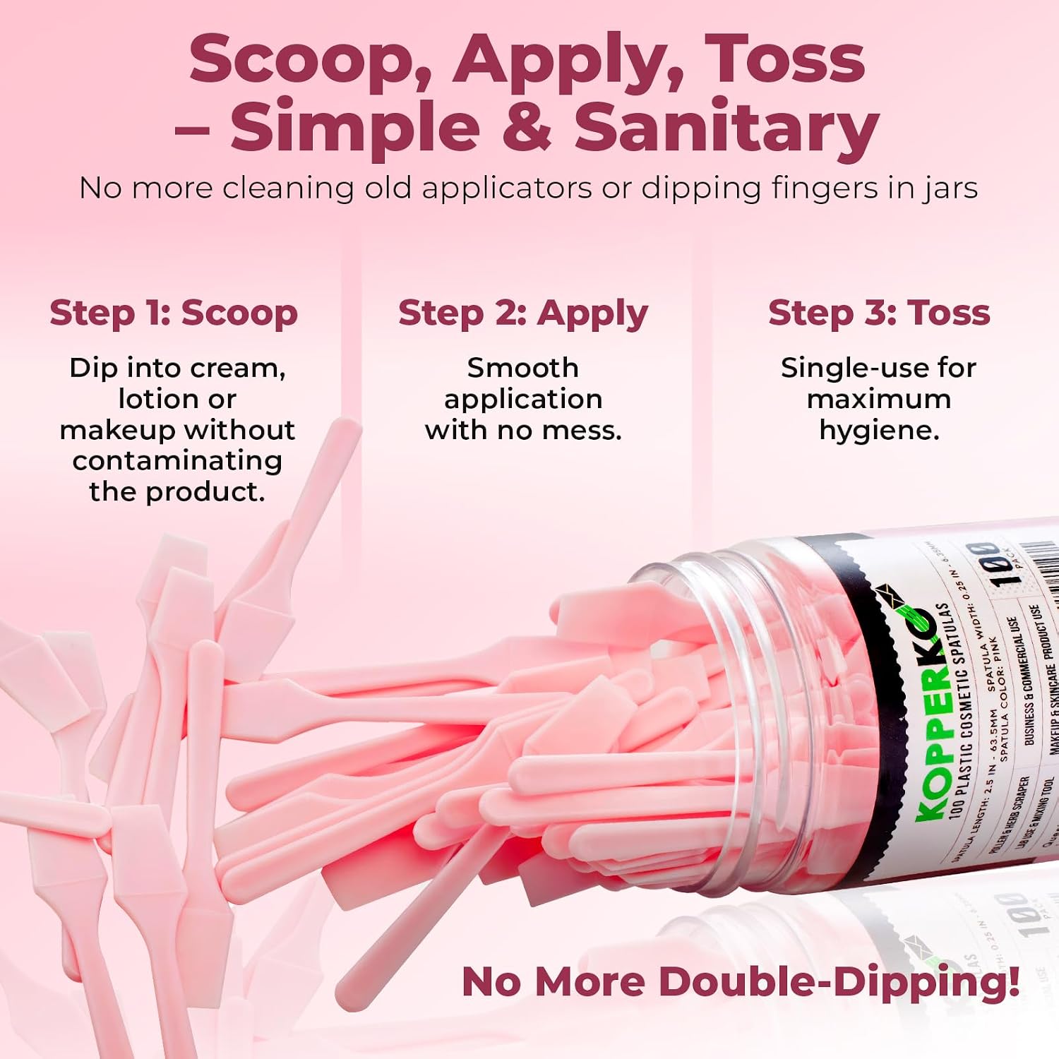 ESPÁTULAS COSMÉTICAS KOPPERKO 2.5 PULGADAS 100 UNIDADES ROSA - 5