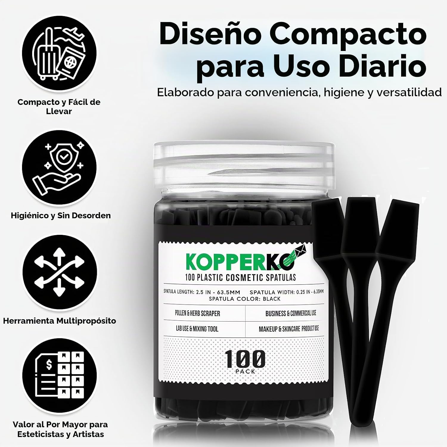 ESPÁTULA MINI PARA LOCIÓN KOPPERKO 2.5 PULGADAS 100 UNIDADES NEGRA - 2